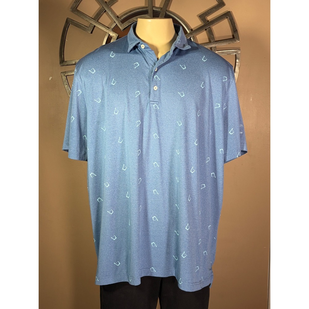 johnnie-O Arroyo Golf Club Polo Shirt Mens XXL Blue Whiskey Glass Print Stretch